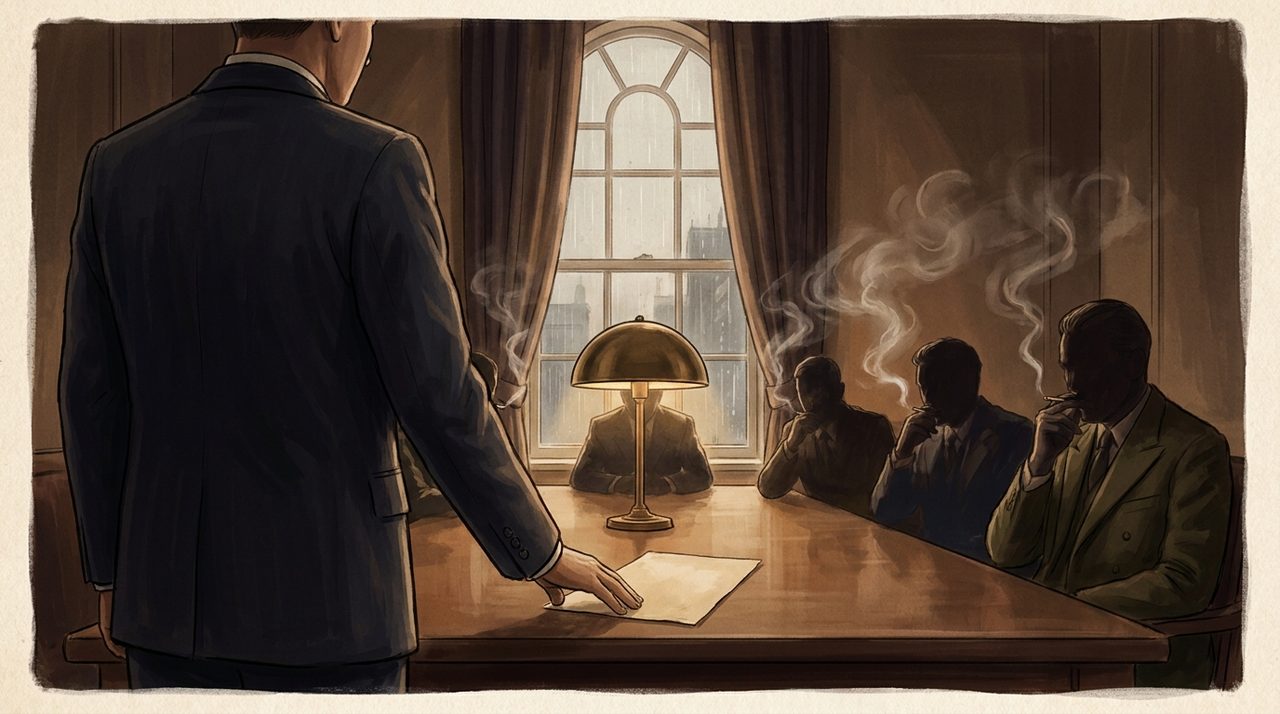 A nineteen-forties trading-company boardroom in London